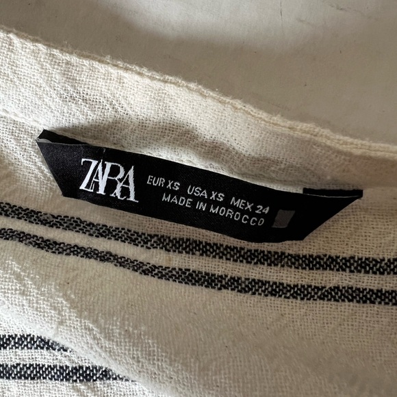 Zara ivory blue XS  stripe cotton Rustic cap sleeve boxy button down romper - Picture 4 of 8